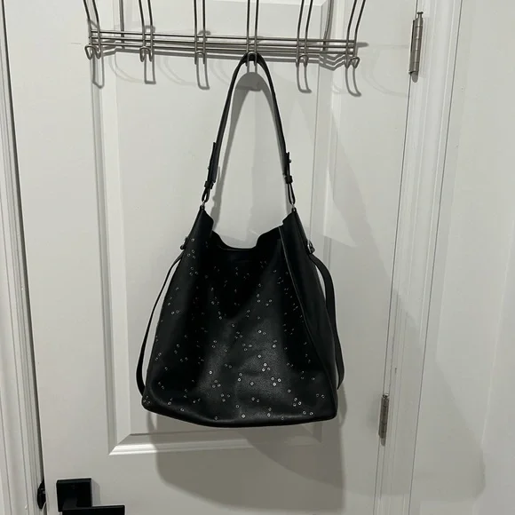 All Saints Black Junai North South Leather Studded Shoulder Tote Bag - Picture 10 of 15